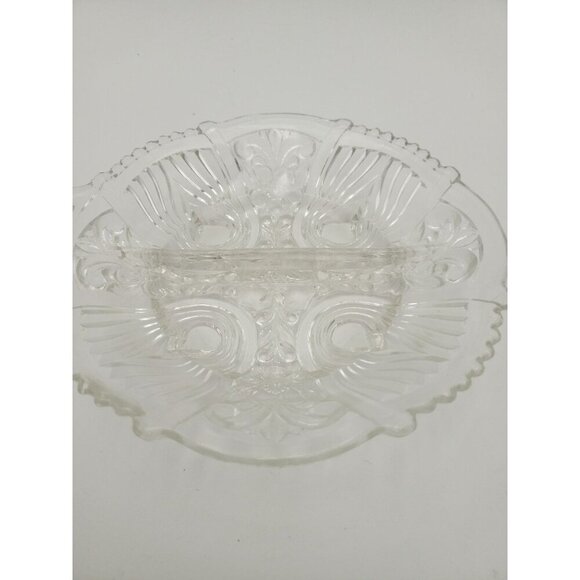 Vintage Indiana Killarney Crystal Clear Glass Divided Dish With Handle 8 Inch - Picture 2 of 9